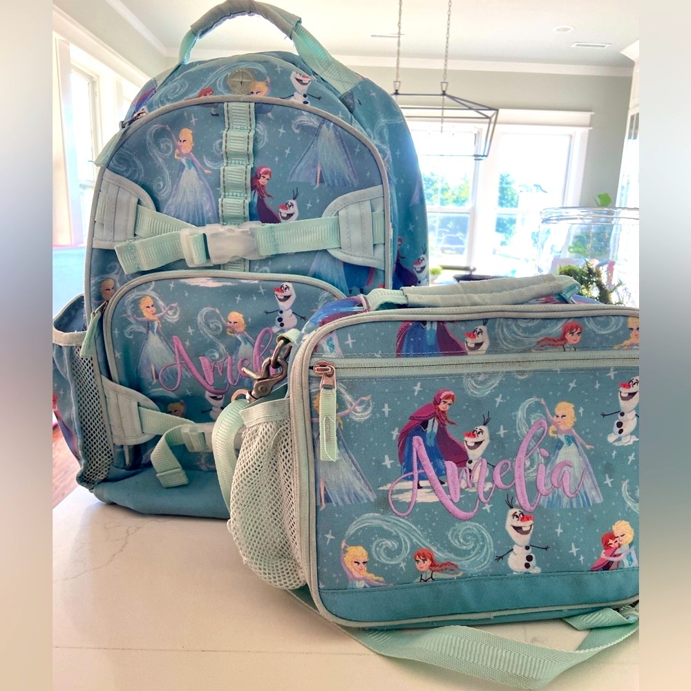 Pottery Barn Kids Blue and Mint Backpack and Lunch Bag Set